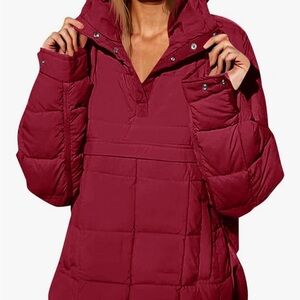 Women’s Puffer Red Hooded Waterproof Jacket